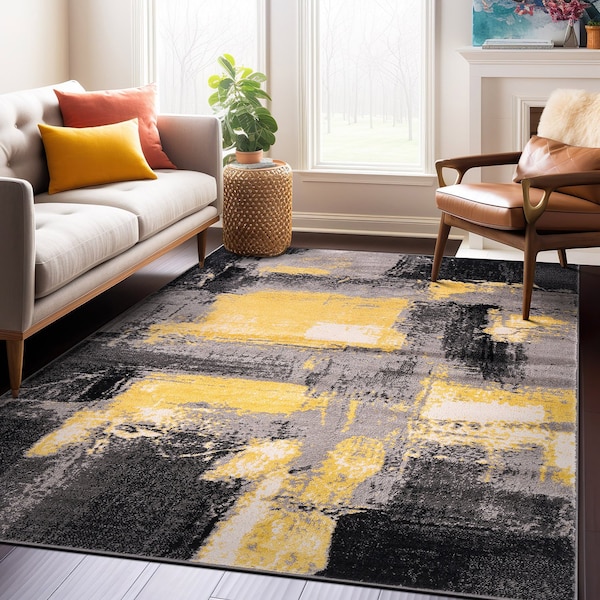 World Rug Gallery Contemporary Abstract Watercolor Design Soft Area Rug 5' x 7' Yellow 398YELLOW5x7 - main